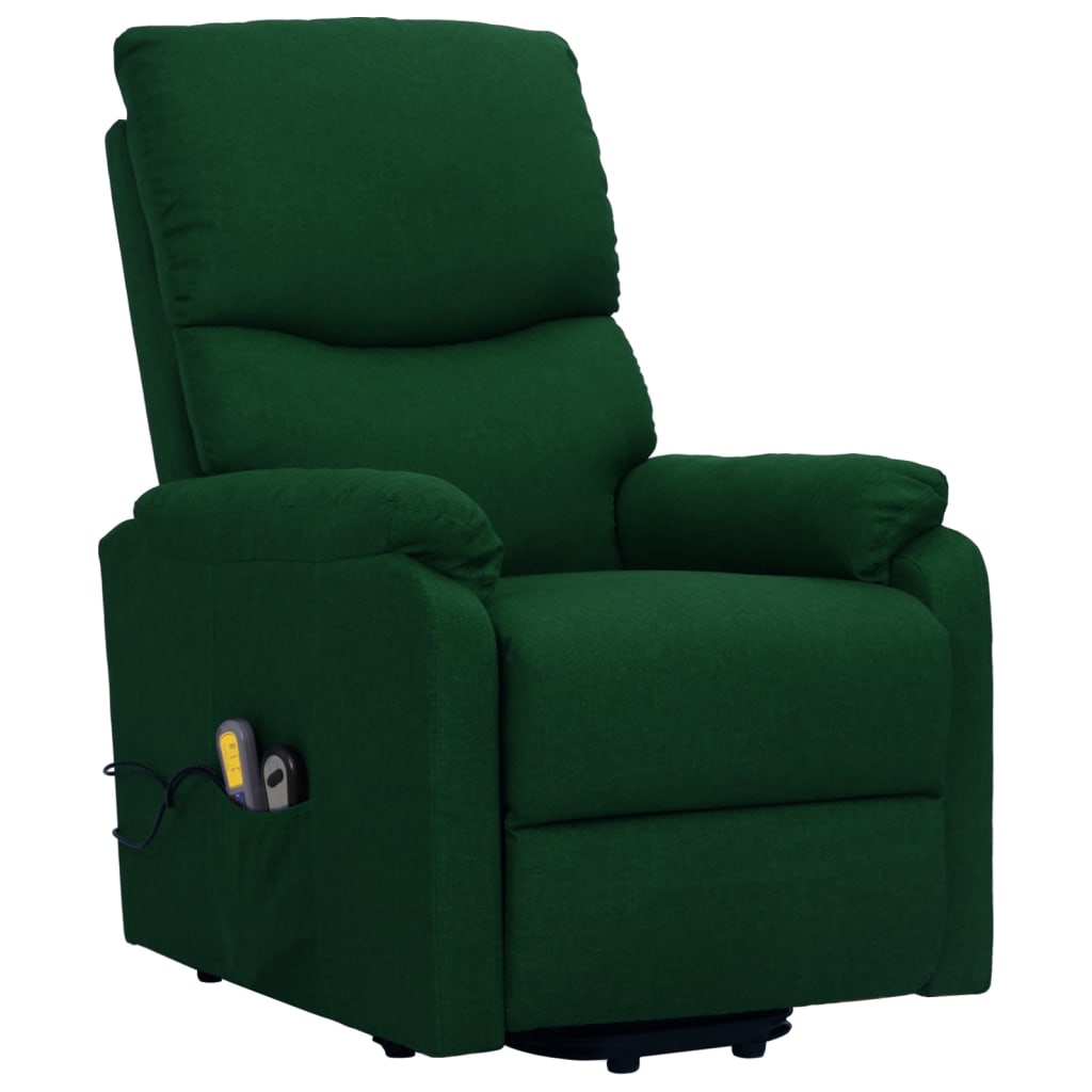 vidaXL Изправящ масажен стол, тъмнозелен, текстил