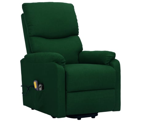 vidaXL Изправящ масажен стол, тъмнозелен, текстил