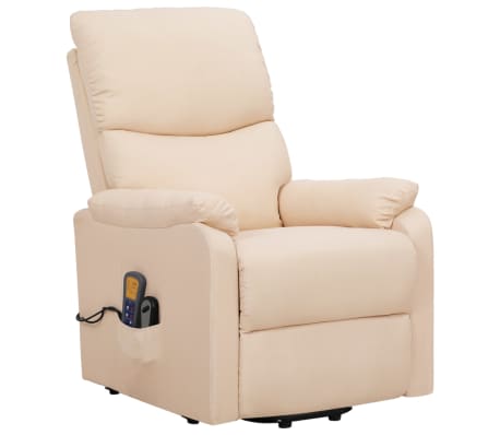 vidaXL Atsistojantis masažinis krėslas, kreminės spalvos, audinys