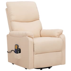vidaXL Atsistojantis masažinis krėslas, kreminės spalvos, audinys