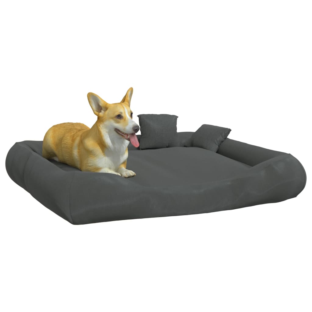 vidaXL suņu gulta ar spilveniem, tumši pelēka, 115x100x20 cm, audums