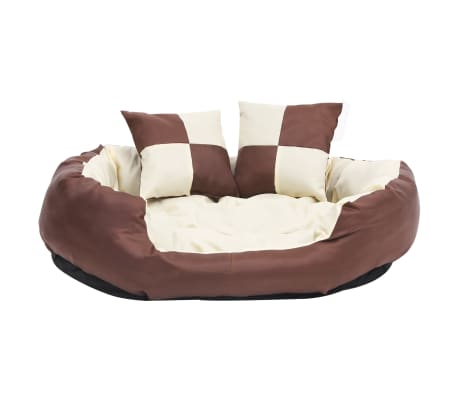 vidaXL Vendbar og vaskbar hundepute brun og kremhvit 85x70x20 cm