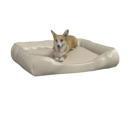 vidaXL suņu gulta, bēša, 105x80x25 cm, mākslīgā āda