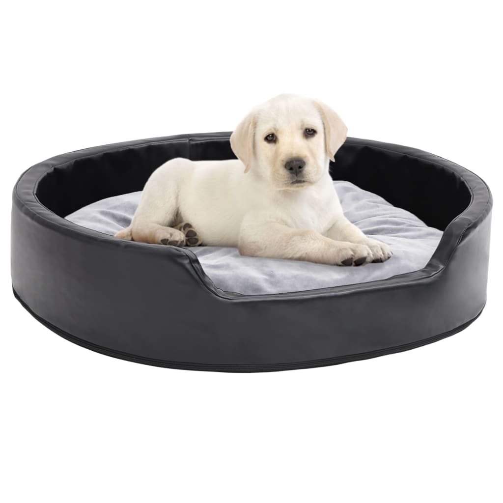 vidaXL Hundebett Schwarz-Grau 79x70x19 cm Plüsch und Kunstleder