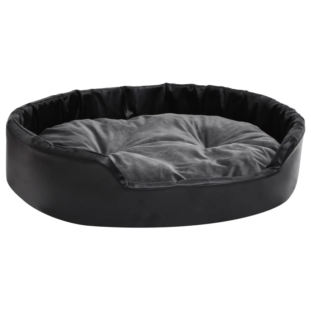 vidaXL Hondenmand 90x79x20 cm pluche en kunstleer zwart en donkergrijs