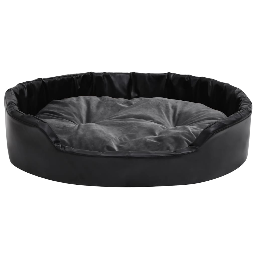 

vidaXL Hondenmand 90x79x20 cm pluche en kunstleer zwart en donkergrijs