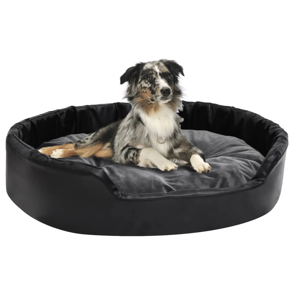 vidaXL Pat câini, negru/gri închis, 90x79x20 cm, pluș/piele ecologică vidaxl.ro