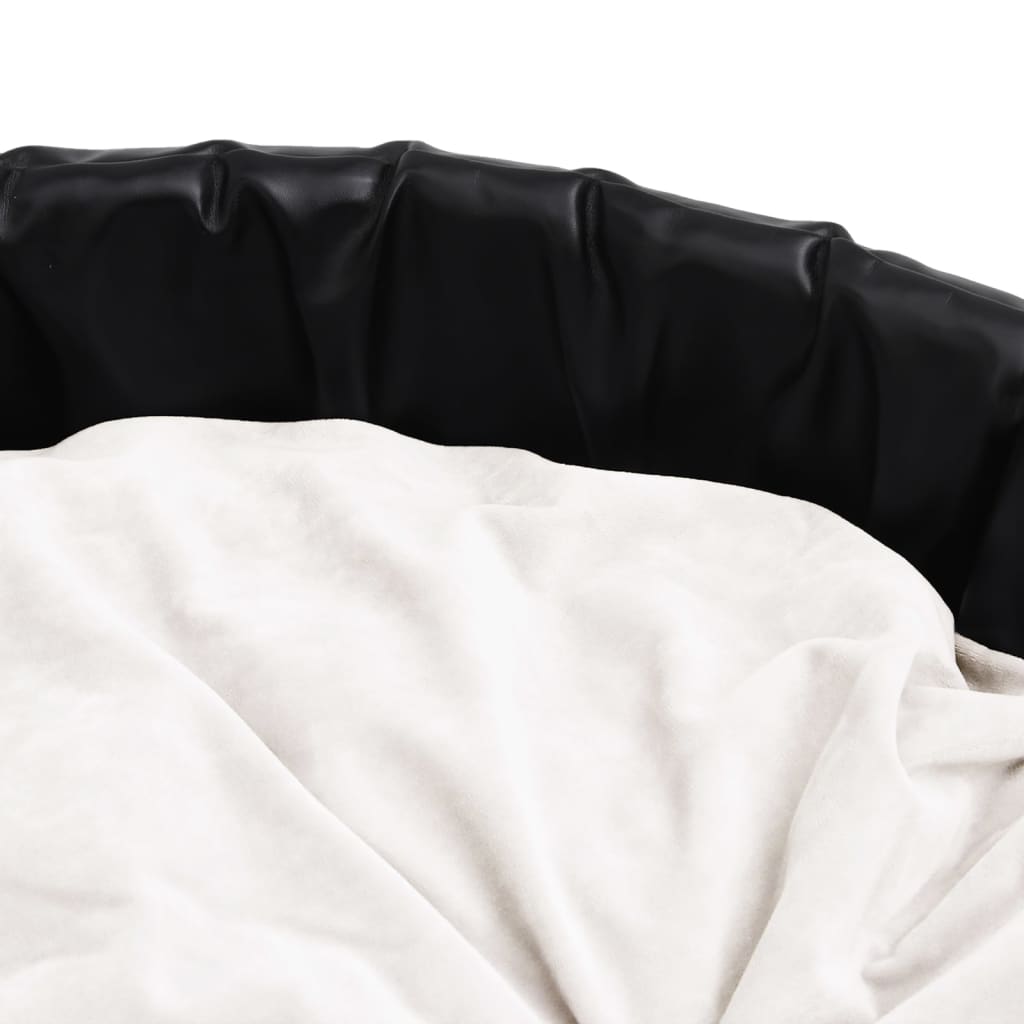 Fekete-bézs plüss és műbőr kutyaágy 69 x 59 x 19 cm 