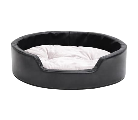 vidaXL suņu gulta, bēša ar melnu, 69x59x19 cm, plīšs, mākslīgā āda