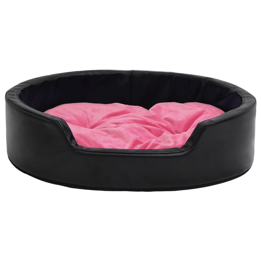 vidaXL suņu gulta, rozā ar melnu, 69x59x19 cm, plīšs, mākslīgā āda