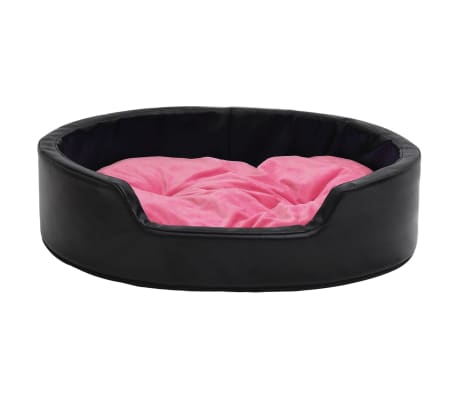 vidaXL Cama para perros felpa cuero sintético negro y rosa 69x59x19 cm