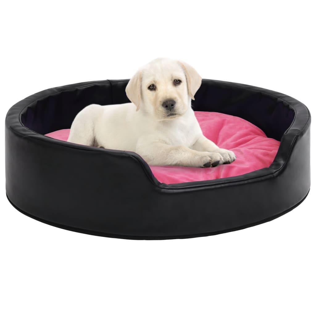 Fekete-rózsaszín plüss és műbőr kutyaágy 79 x 70 x 19 cm 