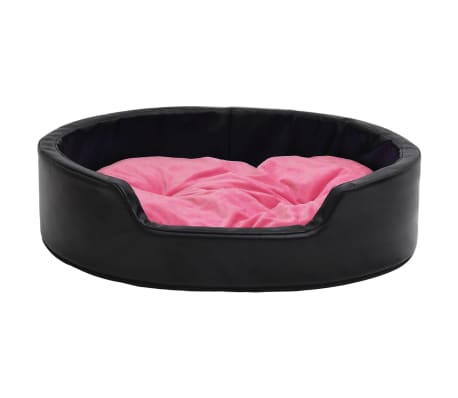 vidaXL suņu gulta, melna ar rozā, 90x79x20 cm, plīšs, mākslīgā āda