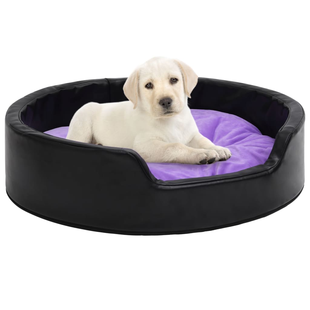 Fekete-lila plüss és műbőr kutyaágy 69 x 59 x 19 cm 