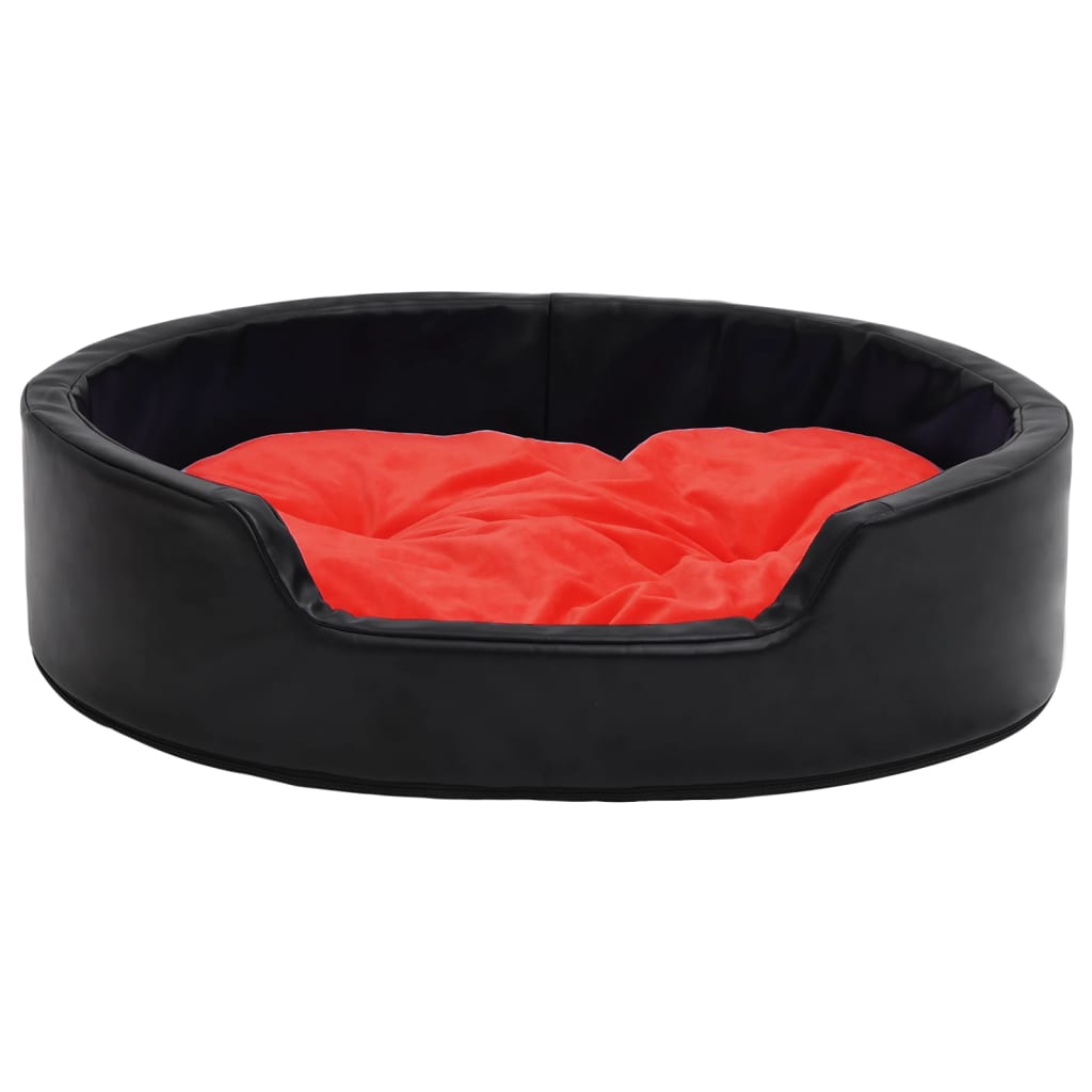 vidaXL Cama para perros felpa y cuero sintético negro rojo 69x59x19 cm