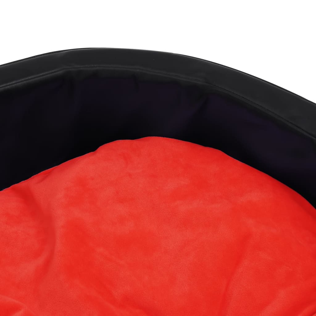 Fekete-piros plüss és műbőr kutyaágy 69 x 59 x 19 cm 