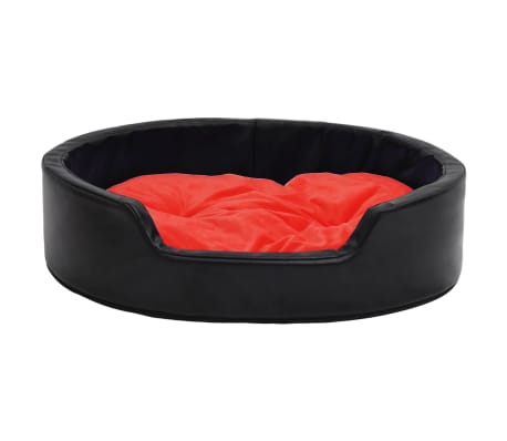 vidaXL Cama para perros felpa y cuero sintético negro rojo 69x59x19 cm