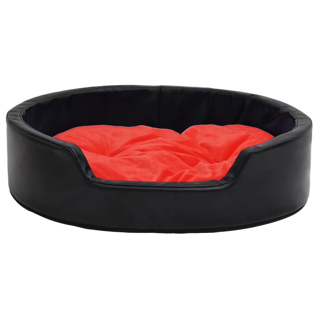 vidaXL Cama de perros felpa y cuero sintético negro y rojo 79x70x19 cm