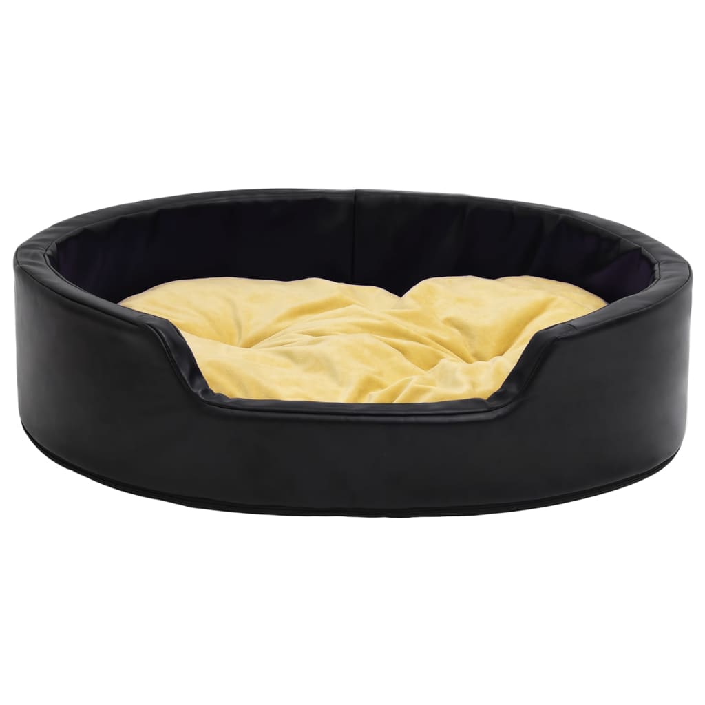 vidaXL Cama de perro felpa cuero sintético negro amarillo 69x59x19 cm