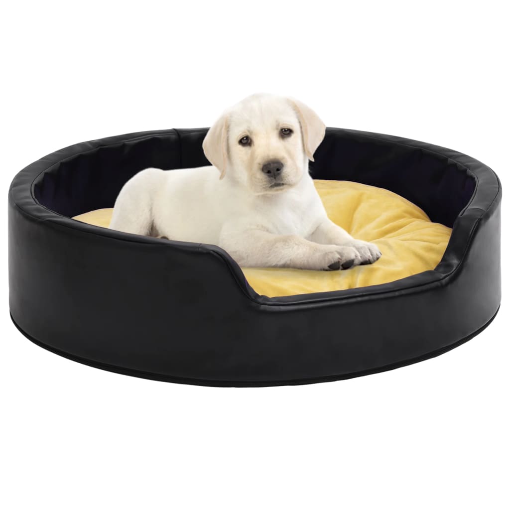 Fekete-sárga plüss és műbőr kutyaágy 69 x 59 x 19 cm 