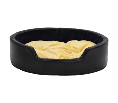 vidaXL suņu gulta, dzeltena ar melnu, 79x70x19 cm, plīšs, mākslīgā āda