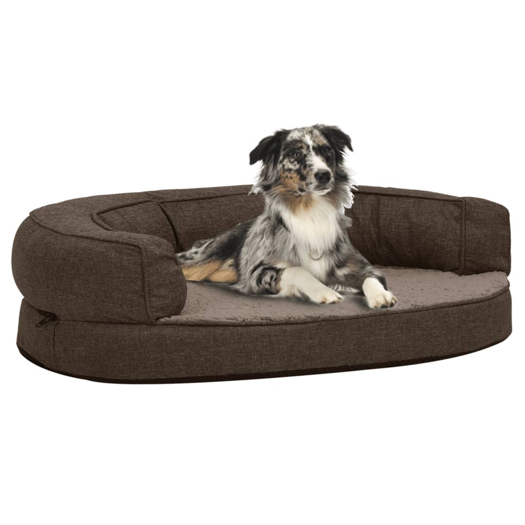 Hundematratze Ergonomisch 75×53 cm Leinenoptik Fleece Braun kaufen