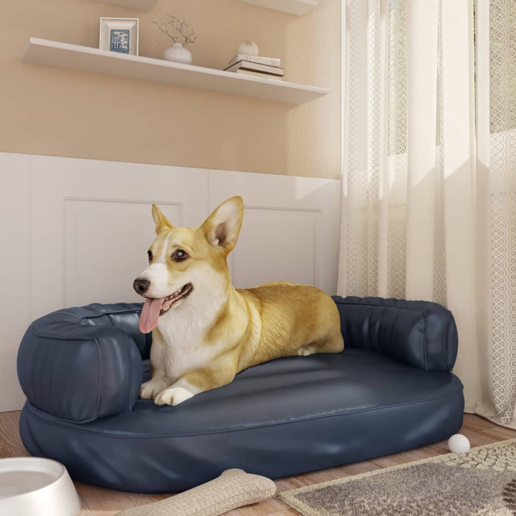 vidaXL Pat de câini, spumă ergonomică, albastru, 88×65 cm, piele eco Accesorii pentru câini 2023-09-26