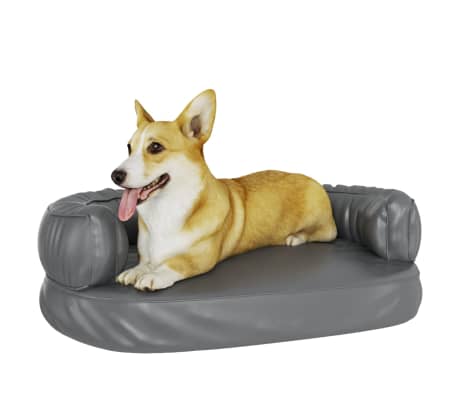 vidaXL Ergonomisk hundeseng skum gr&aring; 60x42 cm kunstig skinn