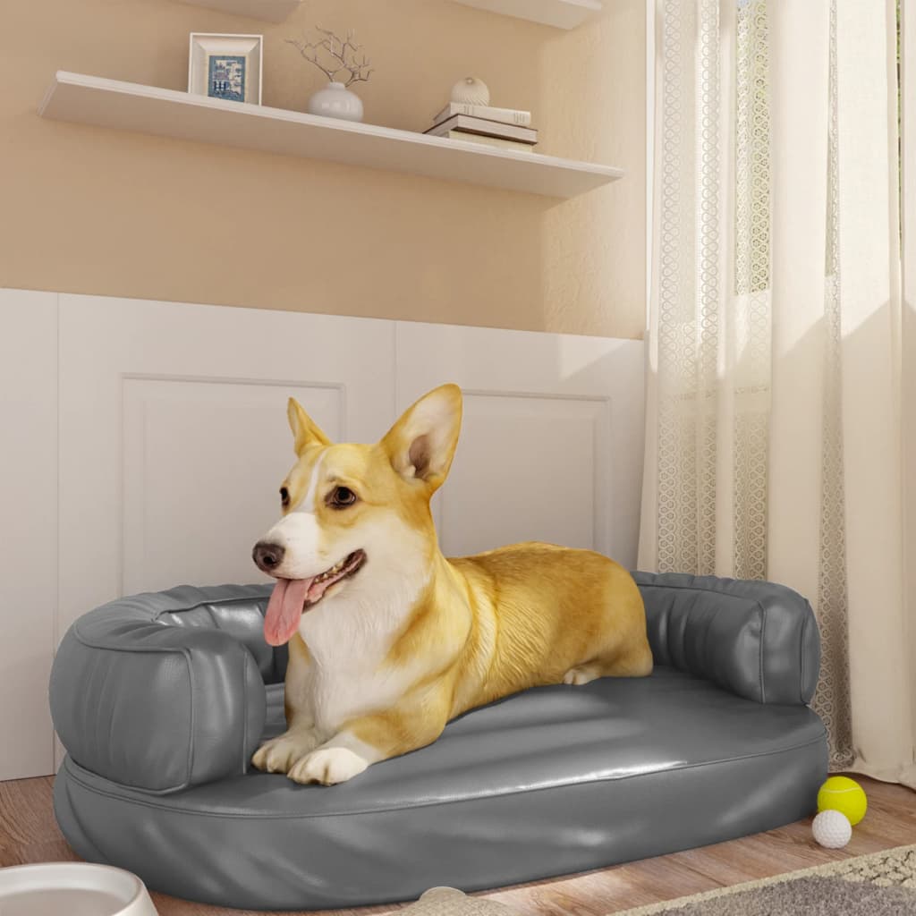 Hundebett Ergonomisch Schaumstoff Grau 75×53 cm Kunstleder