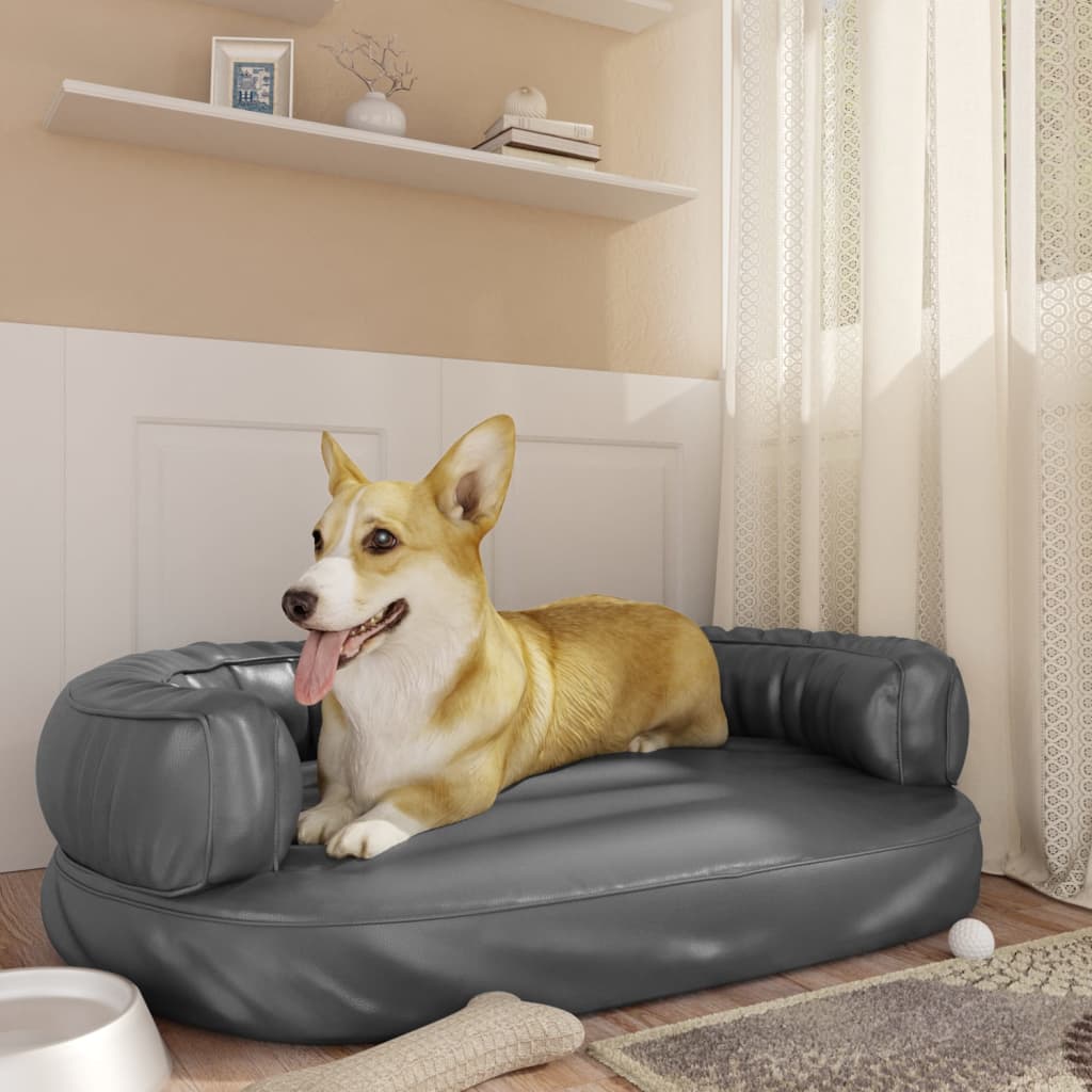vidaXL Pat pentru câini, spumă ergonomică, gri, 88×65 cm, piele eco Accesorii pentru câini 2023-09-26