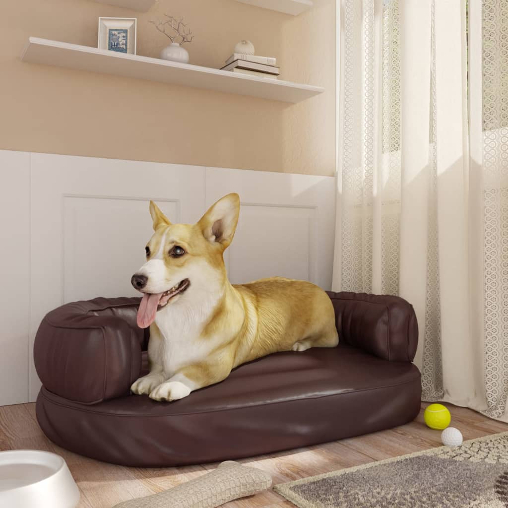vidaXL Pat pentru câini, spumă ergonomică, maro, 60×42 cm, piele eco Accesorii pentru câini 2023-09-26