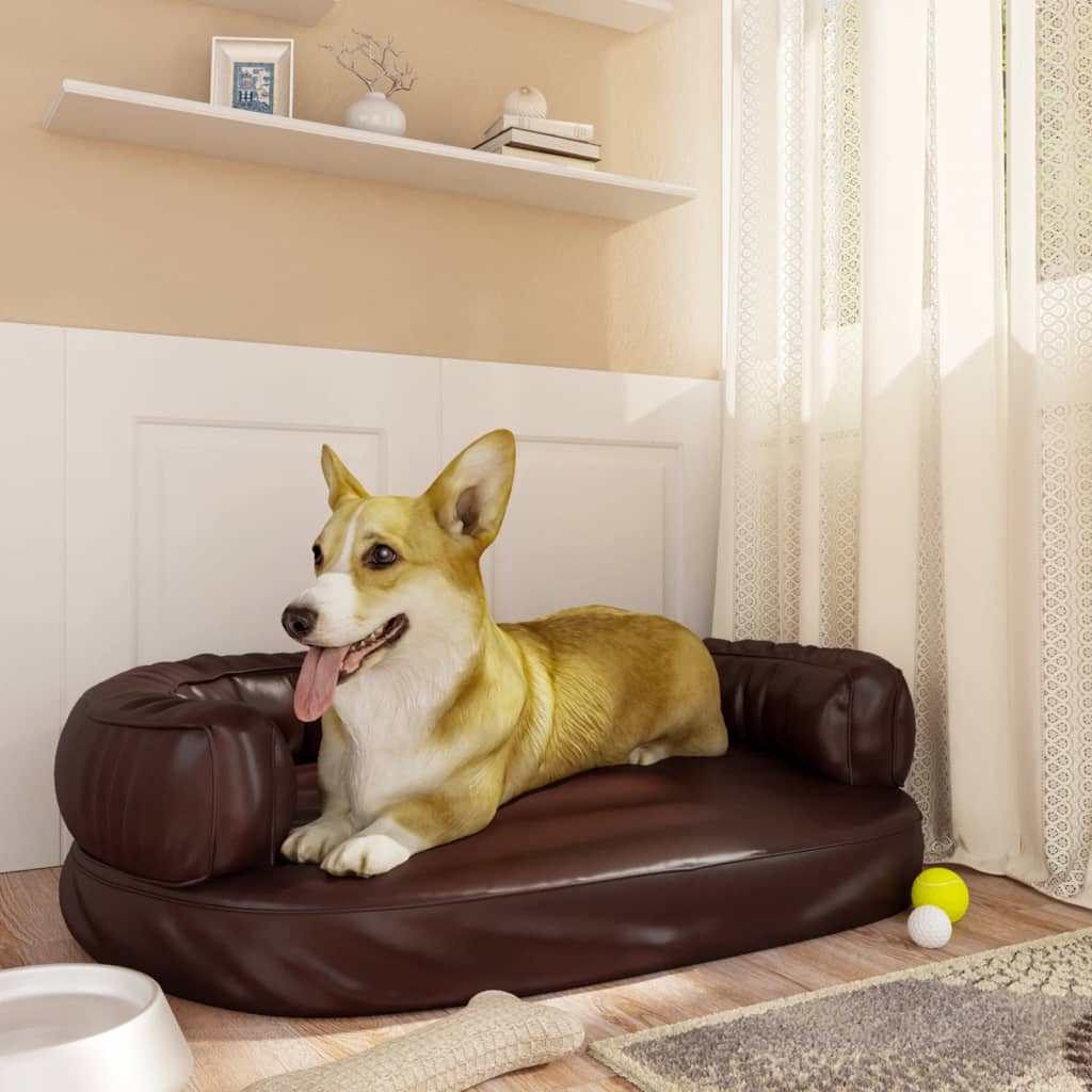 vidaXL Pat pentru câini, spumă ergonomică, maro, 75×53 cm, piele eco Accesorii pentru câini 2023-09-26