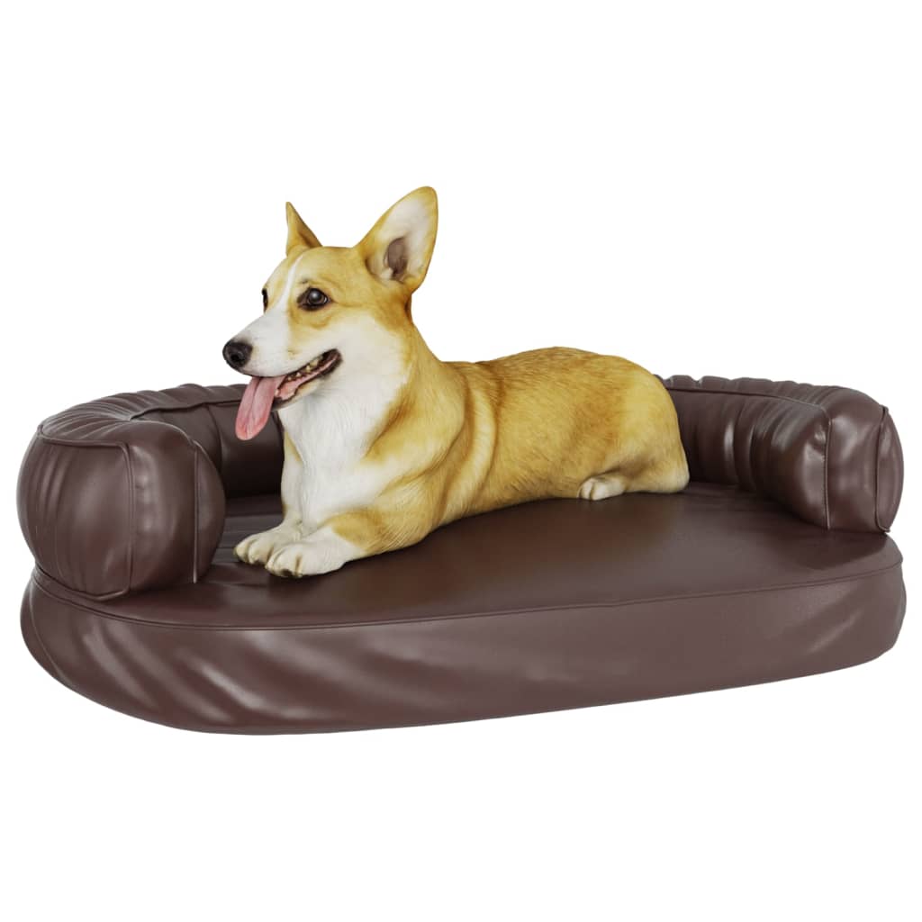 vidaXL Hondenmand met ergonomisch schuim 88x65 cm kunstleer bruin afbeelding