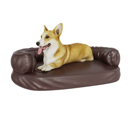vidaXL Εργονομικό Κρεβάτι Σκύλου Καφέ 88 x 65 εκ. από Συνθετικό Δέρμα