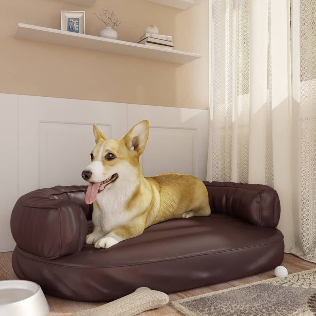 vidaXL Pat pentru câini spumă ergonomică maro 88×65 cm piele ecologică Accesorii pentru câini 2023-09-26