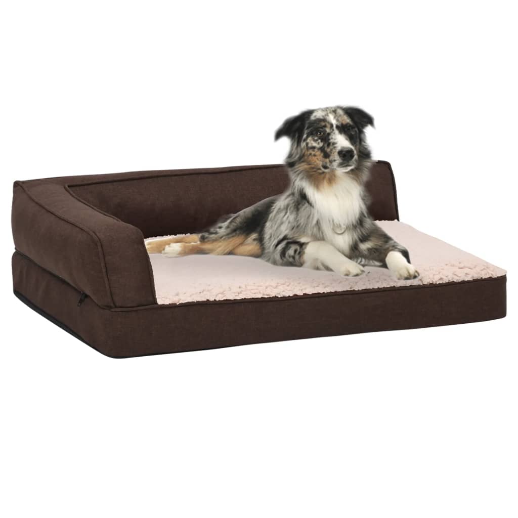 vidaXL Saltea ergonomică pat de câini maro, 75×53 cm, aspect in/fleece vidaXL