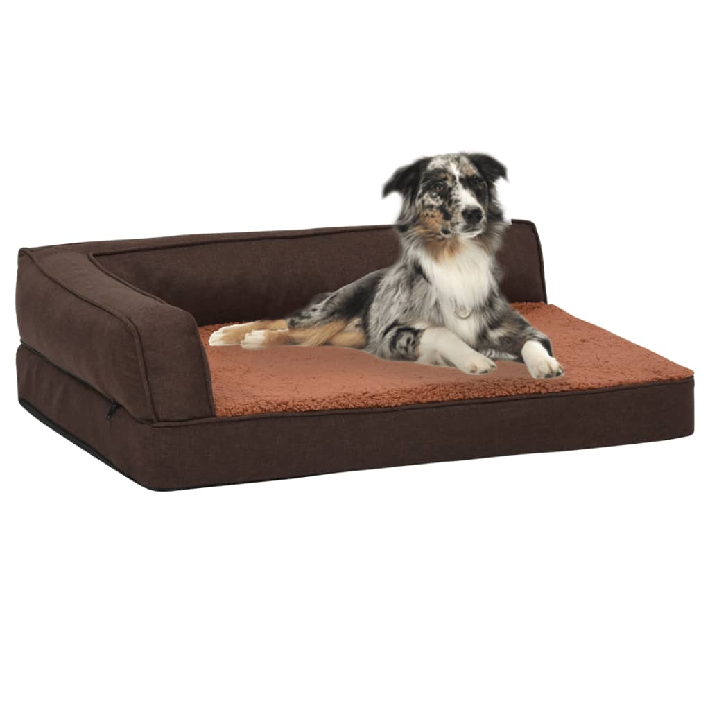 6: vidaXL ergonomisk hundeseng 90x64 cm hør-look fleece brun