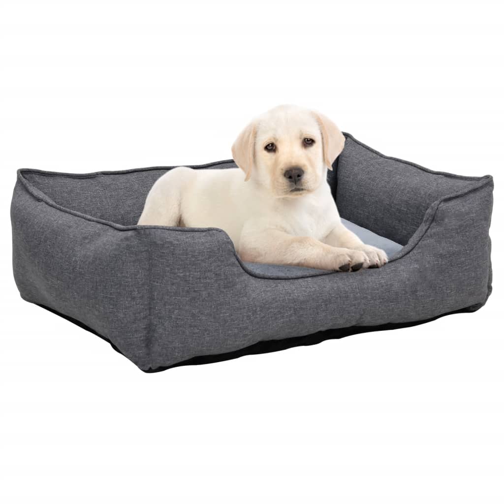 Hundebett Grau 110,5×80,5×26 cm Fleece Leinenoptik kaufen