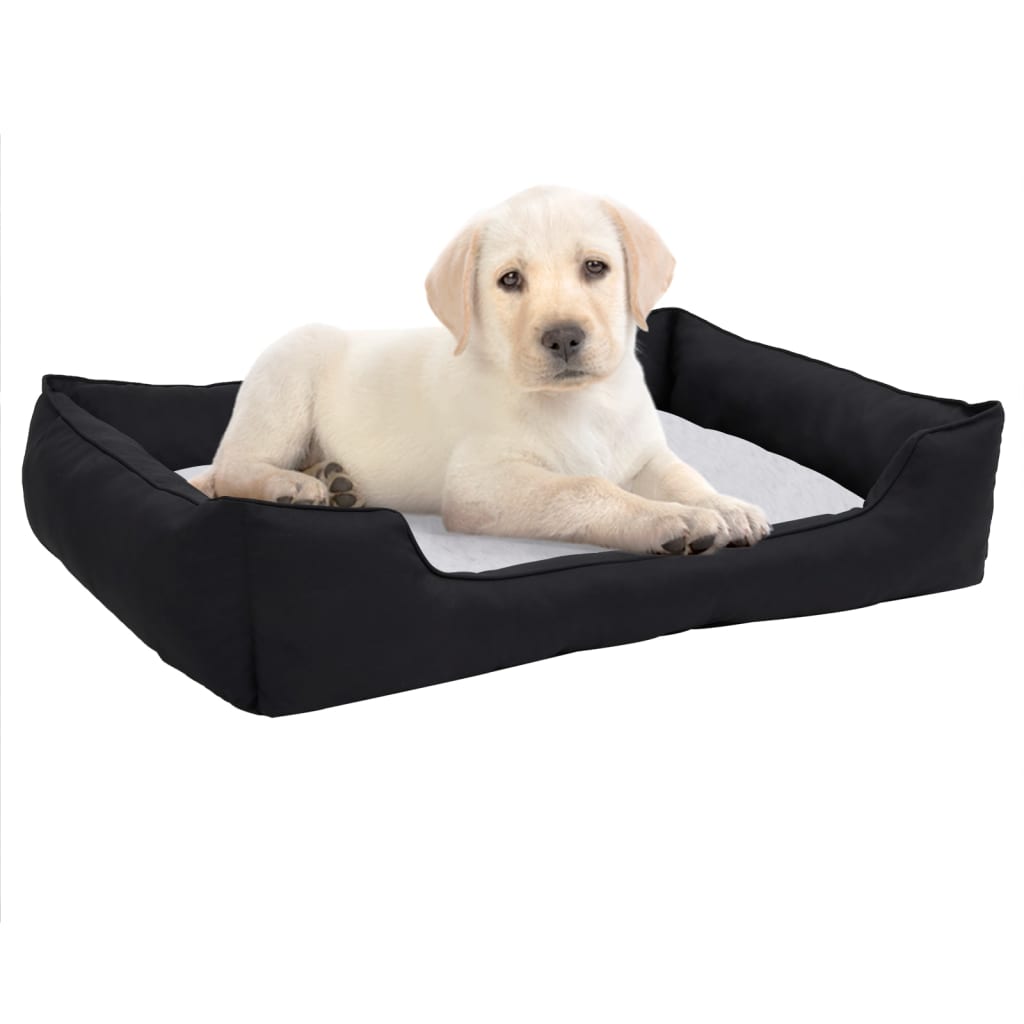 Hundebett Schwarz-Weiß 110,5×80,5×26 cm Fleece Leinenoptik kaufen