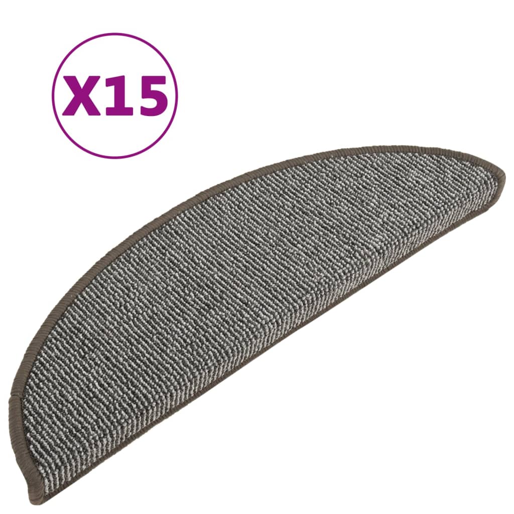 vidaXL Kobercové nášlapy na schody 15 ks šedé 56 x 17 x 3 cm