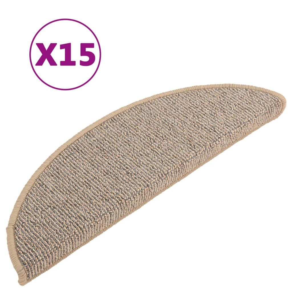 vidaXL Kobercové nášlapy na schody 15 ks hnědé 56 x 17 x 3 cm