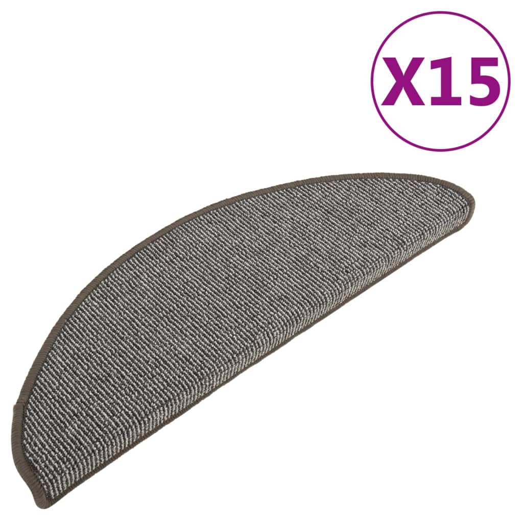 vidaXL Schodové rohože 15 ks 65x21x4 cm sivé, polkruhové, veľké