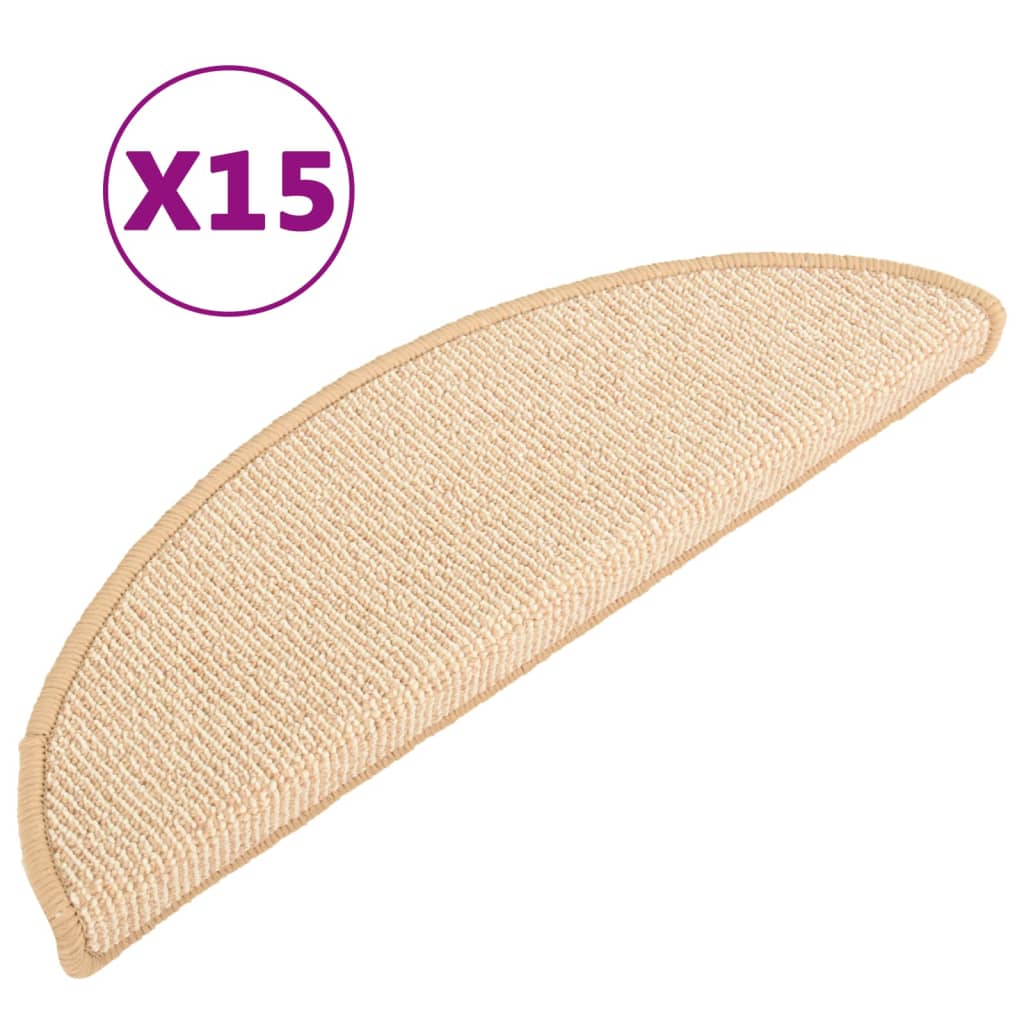 vidaXL Schodové rohože 15 ks 65x21x4 cm krémové, polkruhové, veľké