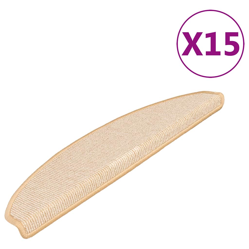 vidaXL Schodové rohože 15 ks 65 x 21 x 4 cm krémové, půlkulaté, velké