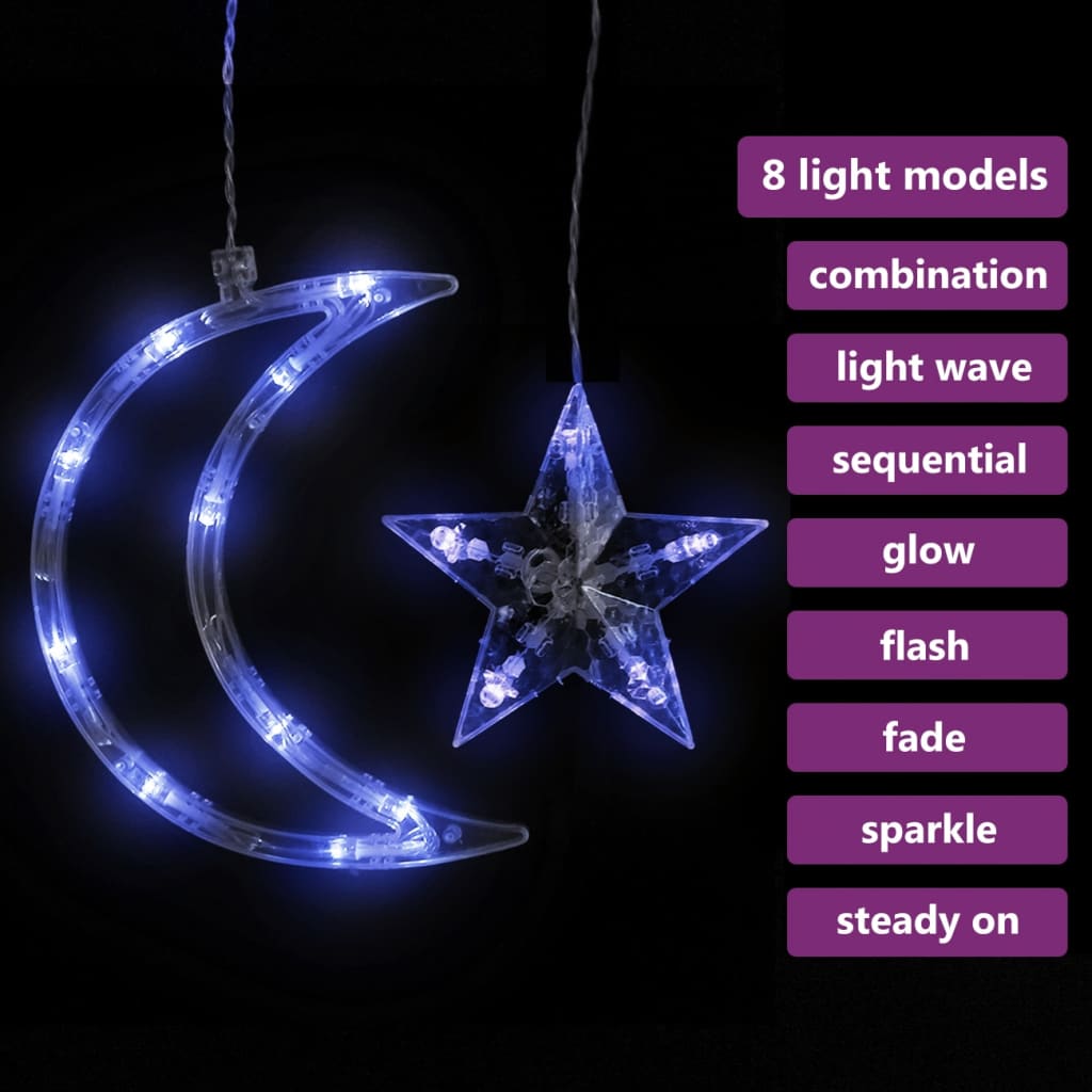 

vidaXL Lichtslinger ster en maan afstandsbediening 138 LED's blauw