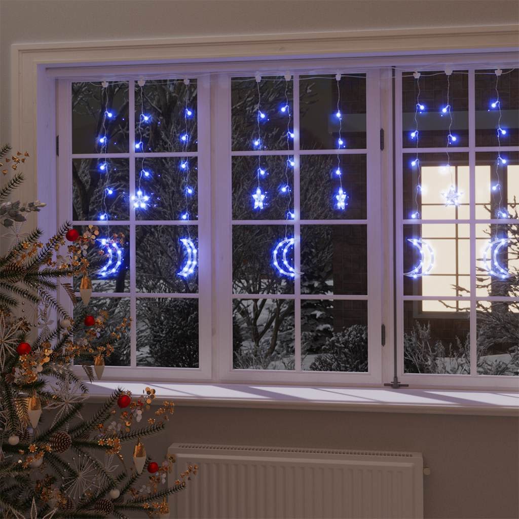 Lysgardin med stjerner og måner - 138 blå LED, 2 × 0,9 m, fjernbetjening