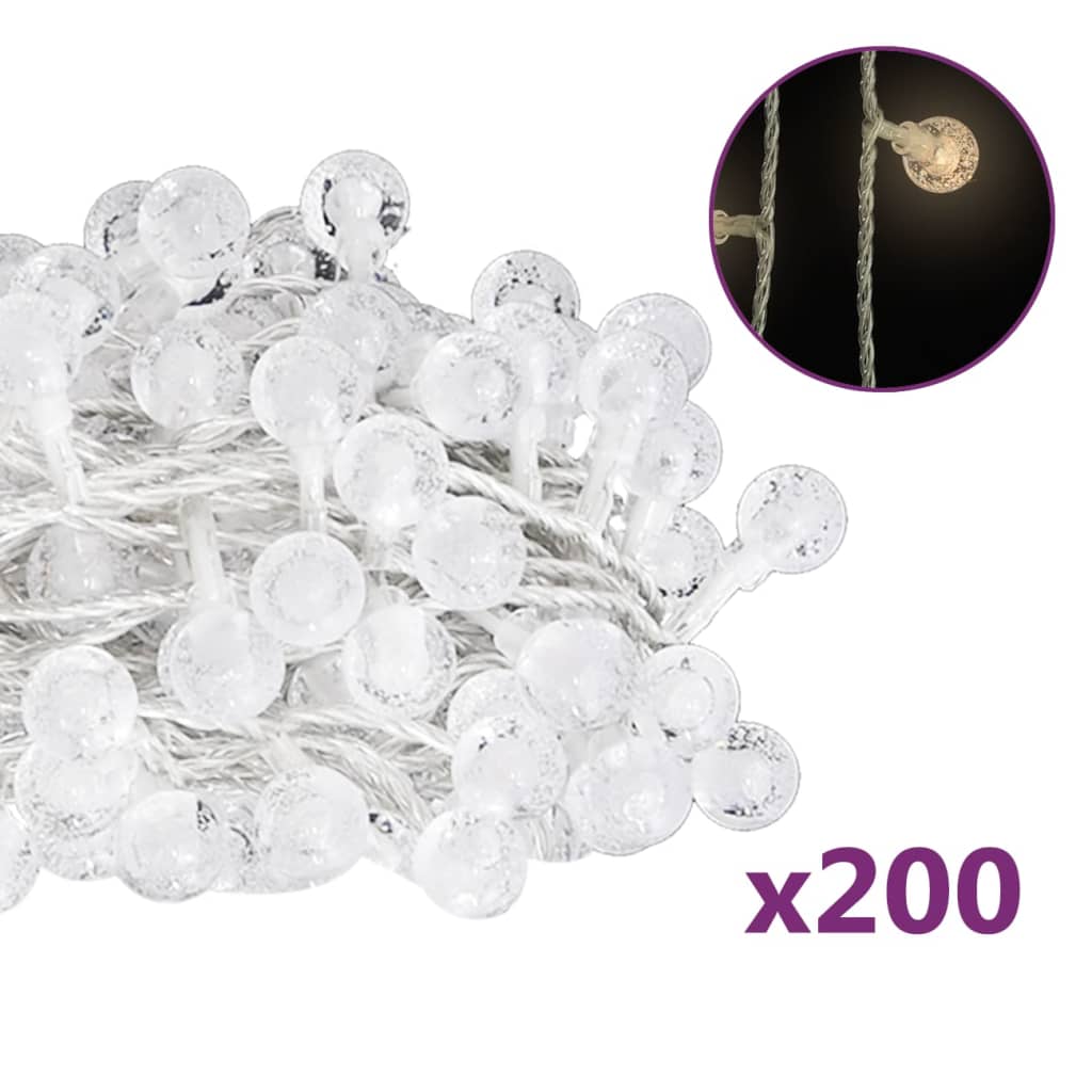 Gömb alakú 8 funkciós meleg fehér tündérfényfüzér 200 LED 20 m 