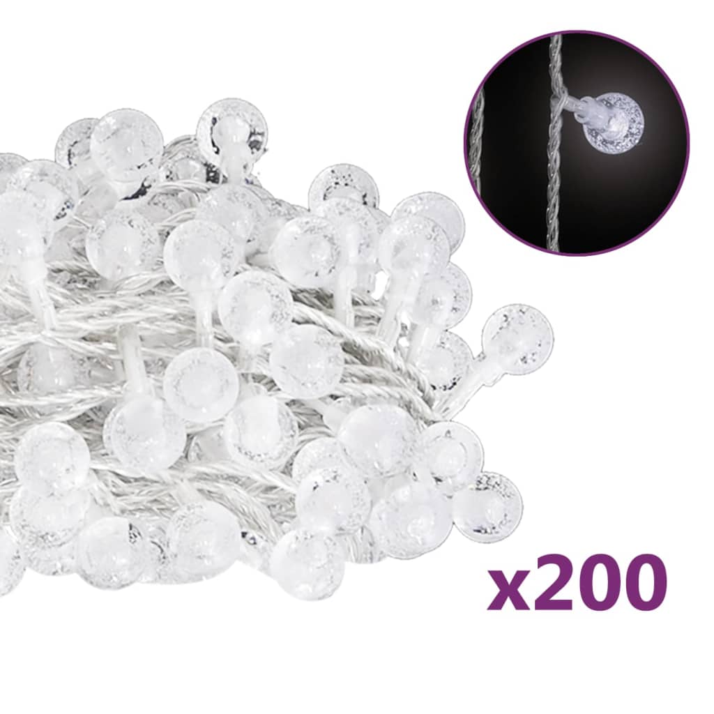 Gömb alakú 8 funkciós hideg fehér tündérfényfüzér 200 LED 20 m 
