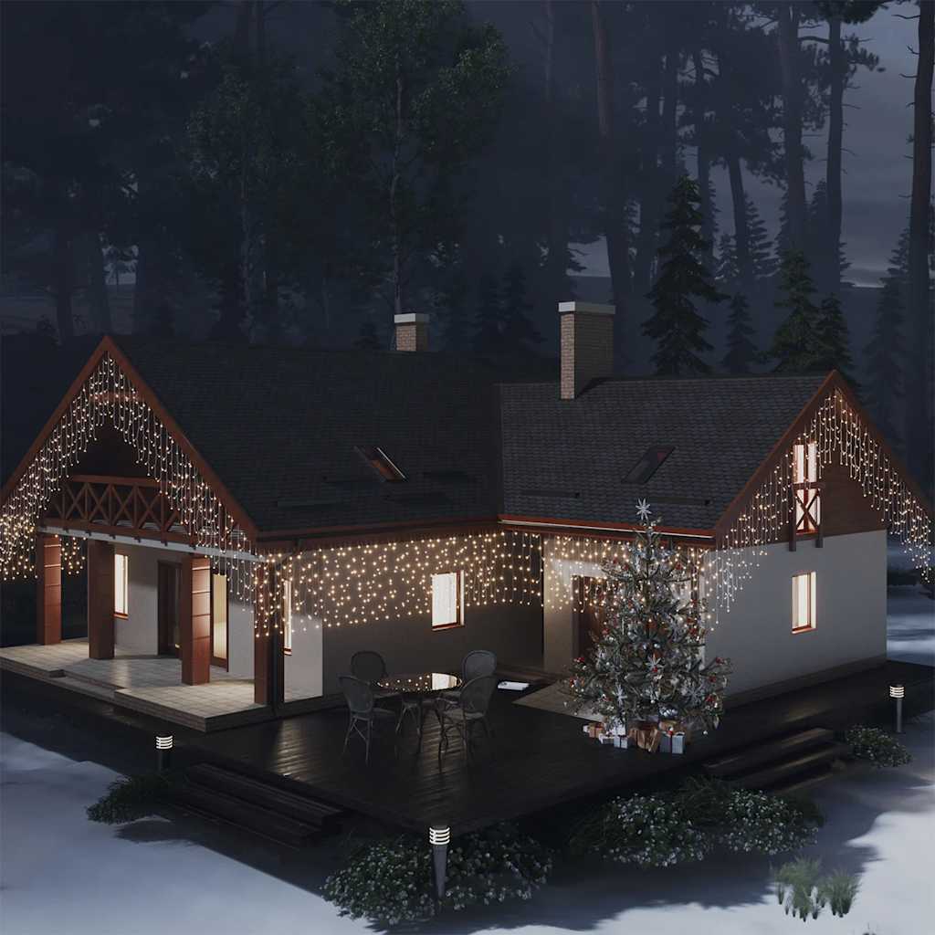 vidaXL Lichtervorhang LED Eiszapfen 10 m 400 LED Warmweiß 8 Funktionen