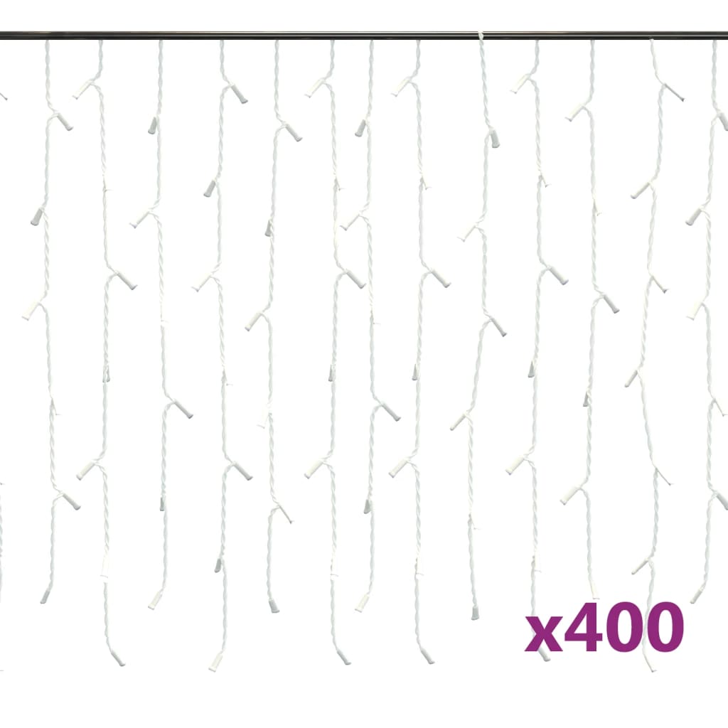 Lumini de perdea tip gheață 400 LED-uri alb rece 8 funcții 10 m